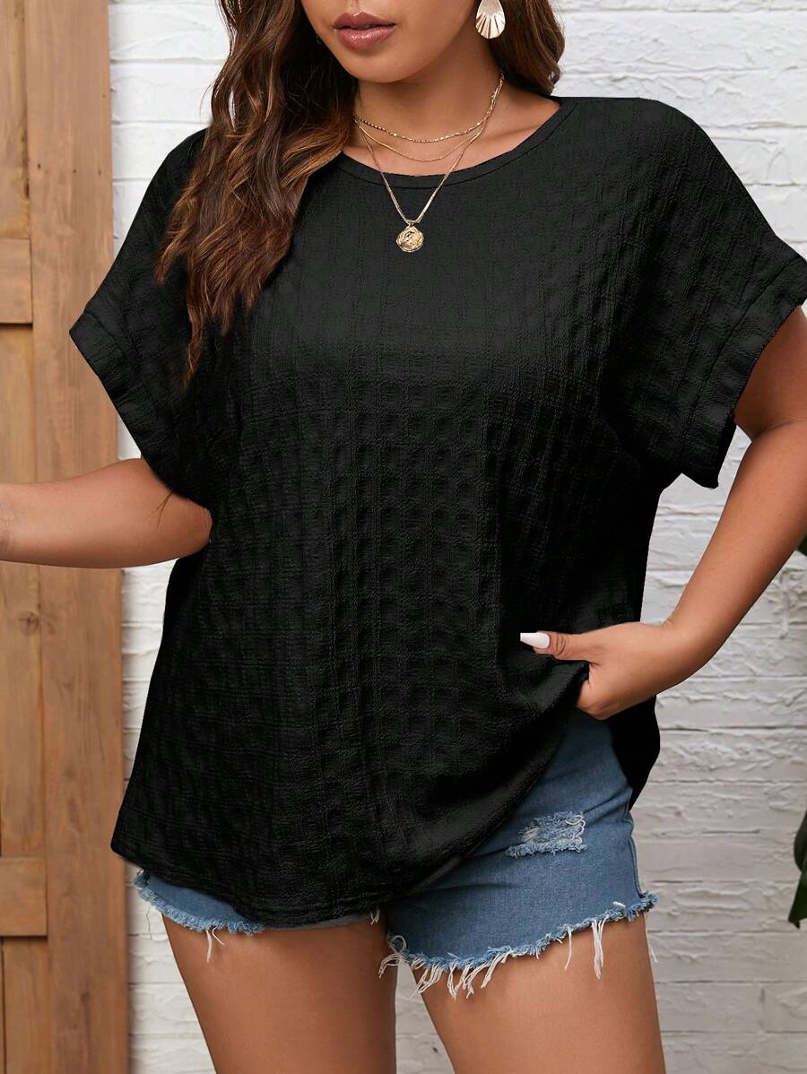 SHEIN Hơn Chất rắn tay cánh Áo thun - màu đen - Xem 1