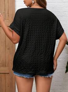 SHEIN Hơn Chất rắn tay cánh Áo thun - màu đen - Xem 2