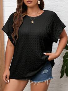 SHEIN Hơn Chất rắn tay cánh Áo thun - màu đen - Xem 3