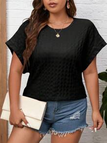 SHEIN Hơn Chất rắn tay cánh Áo thun - màu đen - Xem 5