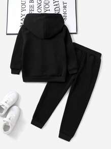 SHEIN Young Boy Bear And Letter Graphic Thermal Lined Hoodie & Pants