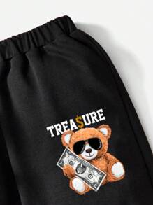 SHEIN Young Boy Bear And Letter Graphic Thermal Lined Hoodie & Pants