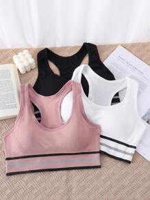 Tween Girl 3pcs Striped Trim Bralet - Multicolor - View 1