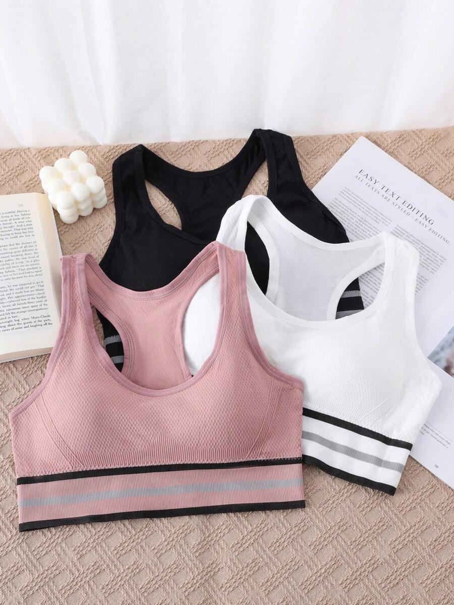 Tween Girl 3pcs Striped Trim Bralet - Multicolor - View 1
