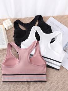 Tween Girl 3pcs Striped Trim Bralet - Multicolor - View 2