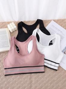 Tween Girl 3pcs Striped Trim Bralet - Multicolor - View 3