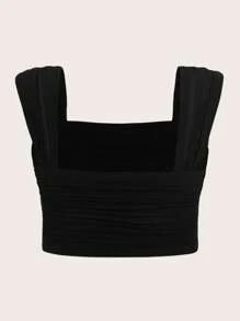 SHEIN MOD Áo hai dây Plus Size Xù màu trơn Giải trí - màu đen - Xem 2