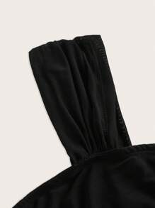 SHEIN MOD Áo hai dây Plus Size Xù màu trơn Giải trí - màu đen - Xem 3