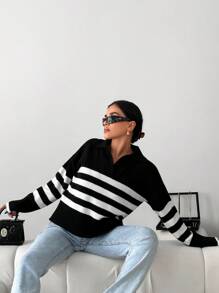 Pull À Rayures Épaule tombante
