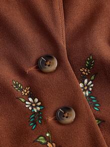 SHEIN MOD Floral Print Shawl Collar Vest Jacket - Rust Brown - View 3