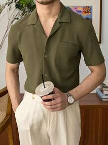 Manfinity Homme Men Solid Plain Pocket Patched Casual Short Sleeve Shirt For Going Out