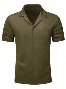 Manfinity Homme Men Solid Plain Pocket Patched Casual Short Sleeve Shirt For Going Out