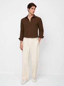 RueChic Men Solid Slant Pocket Suit Pants - Beige - View 4