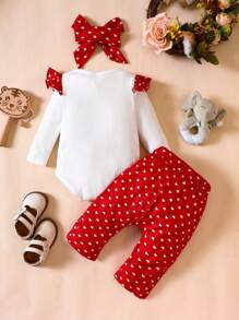 SHEIN Baby Girl Cartoon Graphic Ruffle Trim Bodysuit & Pants & Headband