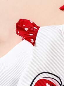 SHEIN Baby Girl Cartoon Graphic Ruffle Trim Bodysuit & Pants & Headband