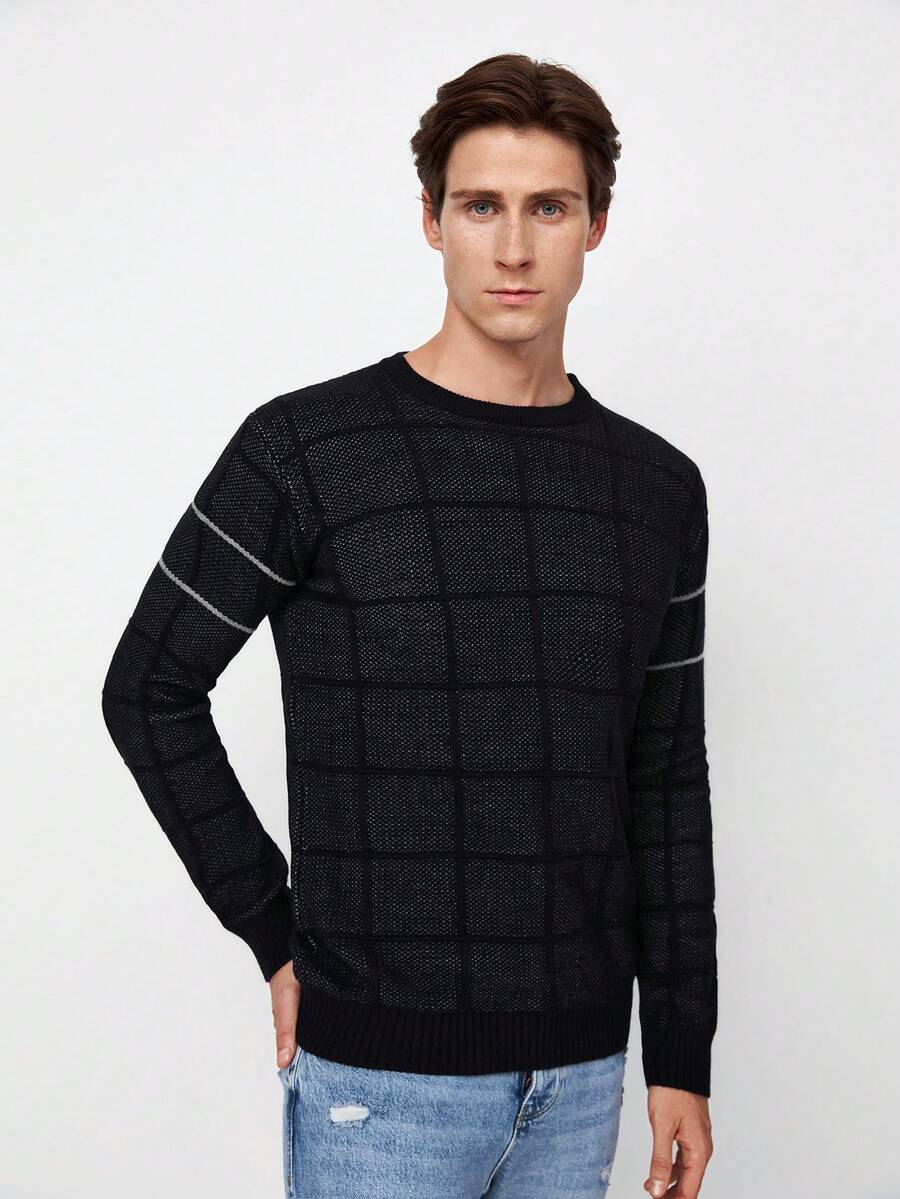 RueChic Nam Contrast Piping Áo len - Màu xám đen - Xem 1