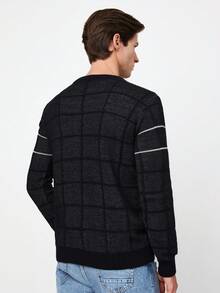 RueChic Nam Contrast Piping Áo len - Màu xám đen - Xem 2