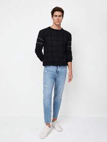 RueChic Nam Contrast Piping Áo len - Màu xám đen - Xem 3