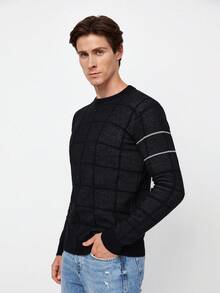 RueChic Nam Contrast Piping Áo len - Màu xám đen - Xem 4