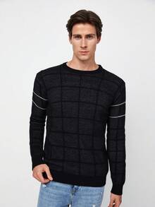 RueChic Nam Contrast Piping Áo len - Màu xám đen - Xem 5