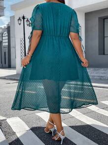 Celure Hơn Chấm Swiss Knot Cuff Ống tay áo Đầm - Màu xanh ngọc - Xem 2