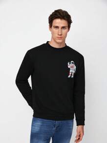 RueChic Men Astronaut Print Sweatshirt - Black - View 1