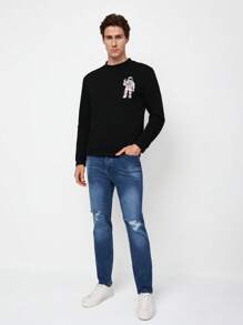 RueChic Men Astronaut Print Sweatshirt - Black - View 4