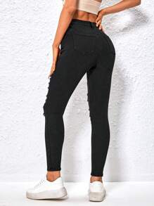 Ripped Skinny Jeans - Black - View 2