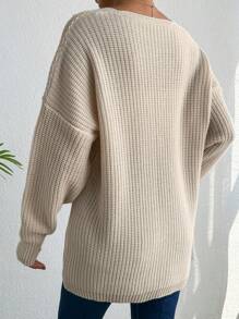 Cloudara Floral Embroidery Drop Shoulder Button Front Cardigan - Beige - View 2