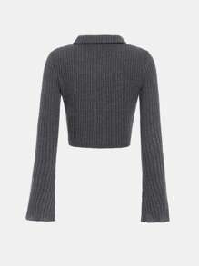 SHEIN 休閒貼布 羅紋針織標語女童（大）T恤 - 深灰色 - 查看 2