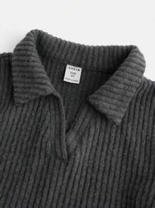 SHEIN 休閒貼布 羅紋針織標語女童（大）T恤 - 深灰色 - 查看 4