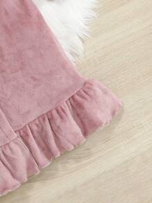 女大童荷葉邊3D耳朵設計連帽腰帶荷葉袖法蘭絨睡袍 - 粉色 - 查看 3