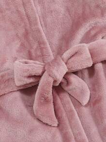 女大童荷葉邊3D耳朵設計連帽腰帶荷葉袖法蘭絨睡袍 - 粉色 - 查看 4