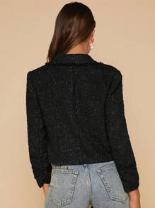 SHEIN Clasi 1入組西裝領雙排釦短夾克 - 黑色 - 查看 2