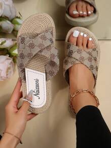 女性交叉帶平底涼鞋,時尚&舒服的 - 卡其色 - 查看 1