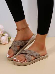 女性交叉帶平底涼鞋,時尚&舒服的 - 卡其色 - 查看 3