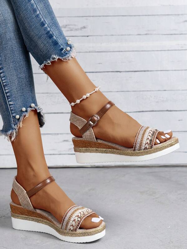 da donna multicolore spesso plateau Sandali con zeppa con Corda di canapa suola