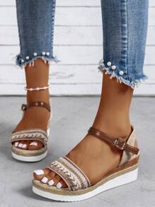 da donna multicolore spesso plateau Sandali con zeppa con Corda di canapa suola