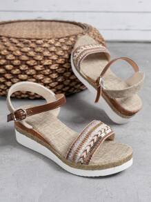 da donna multicolore spesso plateau Sandali con zeppa con Corda di canapa suola