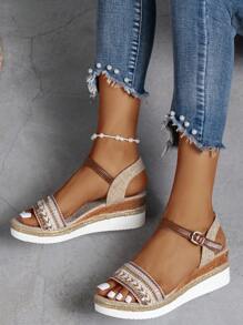 da donna multicolore spesso plateau Sandali con zeppa con Corda di canapa suola