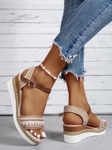 da donna multicolore spesso plateau Sandali con zeppa con Corda di canapa suola