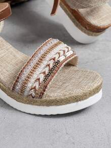 da donna multicolore spesso plateau Sandali con zeppa con Corda di canapa suola