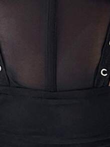 Glamine Vestido ajustado de tirantes con cordón lateral fruncido de malla bustier - Negro - Ver 7