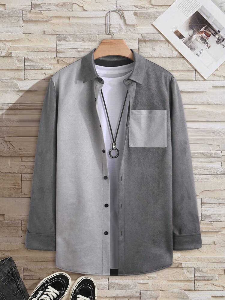 Men Two Tone Pocket Patched Shirt Without Tee