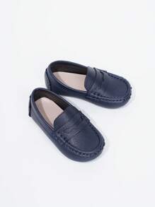 Infant One-Push Loafer Flat Shoes, Simple & Comfortable Leather Shoes - Blue - View 1
