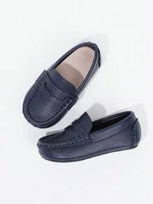 Infant One-Push Loafer Flat Shoes, Simple & Comfortable Leather Shoes - Blue - View 2