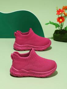 Baby Girls' Knitted Breathable Slip-on Anti-slip Daily Sneakers - Hot Pink - View 2