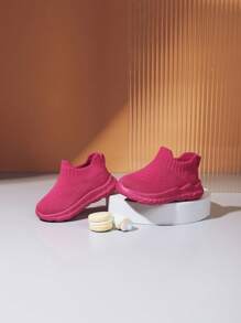 Baby Girls' Knitted Breathable Slip-on Anti-slip Daily Sneakers - Hot Pink - View 3