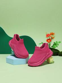 Baby Girls' Knitted Breathable Slip-on Anti-slip Daily Sneakers - Hot Pink - View 5