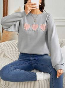 SHEIN Frenchy 休閒珍珠心女士毛衣 - 淺灰色 - 查看 4
